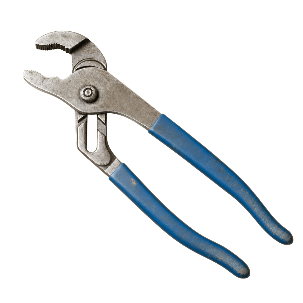 Blue-handled tongue-and-groove pliers.